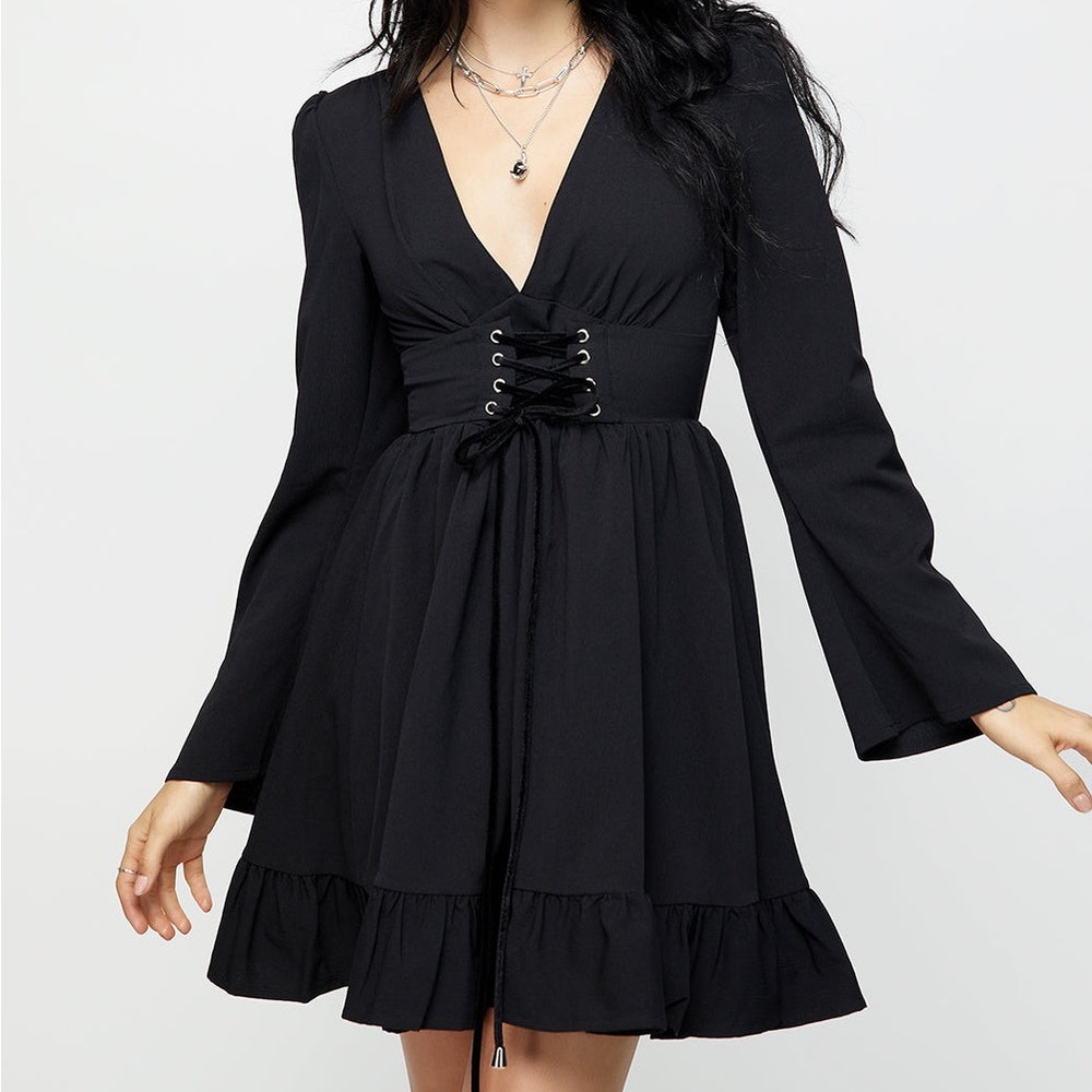 Disturbia size (US 12 UK 16) Aura Lace Up Mini Dress in Black